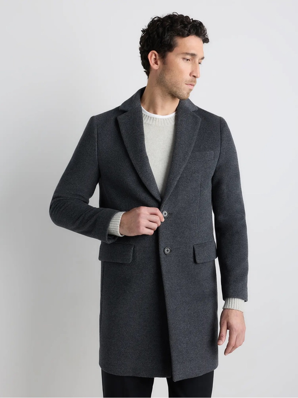 Quince NWT Men's Wool Cashmere Overcoat Size L Charcoal Grey Single Breasted